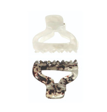 Заколка-крабик для волос, перламутр белый и коричневый, 2 шт по 4 см